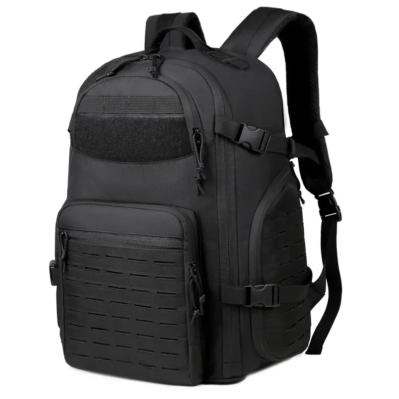 Wear-Resistant Modern Rugged Backpack with Laser-Cut Hook & Loop Patch Panel, Multi Comp. Storage - For Long Hike, Commuting Use, Includes Cordless Vacuum Travel Secure Tree Storage Zipper Bag Set