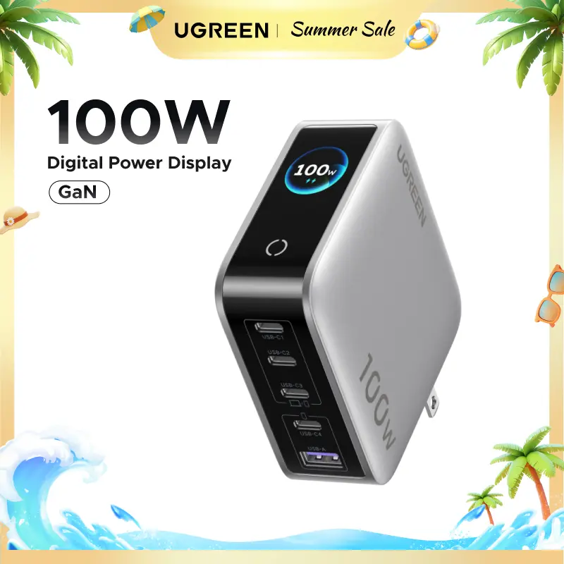UGREEN Nexode Pro 100W GaN USB C Charger, 5-Port Fast Type-C Wall Charger Block with Smart Display Compatible with MacBook Pro/Air, iPhone 17/16 Series, Galaxy, iPad Pro, Steam Deck ,DealsForYouDays Fast Charging High Capacity Power Adapter,Summer Sale