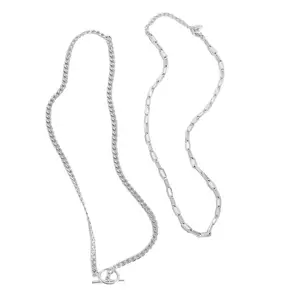 Women's double-layer 14K gold-plated/silver-plated necklace, fashionable Cuban chain with paperclip clasp, suitable for women's daily wear