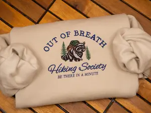 Out of Breath Hiking Society Embroidered Sweatshirt, Funny Hiking Crewneck, Raccoon Trash Panda Shirt, Nature Lover Sweater