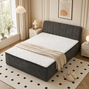 CAODOC Boneless Bed Chenille Fabric All-in-one Fully Sponge Frame Bed Set, Modern Floor Bed with Breathable Memory Foam Mattress & Headboard, Medium Firm Support, No Nnoise,No Assembly Required Queen Full Twin Size