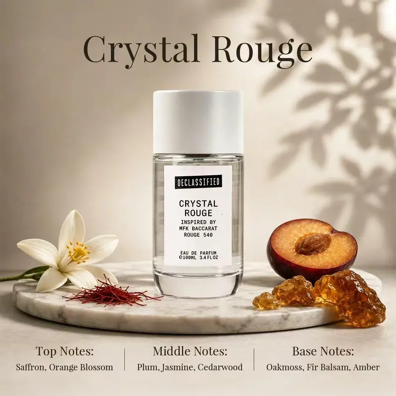 Declassified Crystal Rouge ORIGINAL | Amber Woody Eau de Parfum | Saffron, Plum, Jasmine, Cedarwood & Amber | 100ml Unisex Perfume