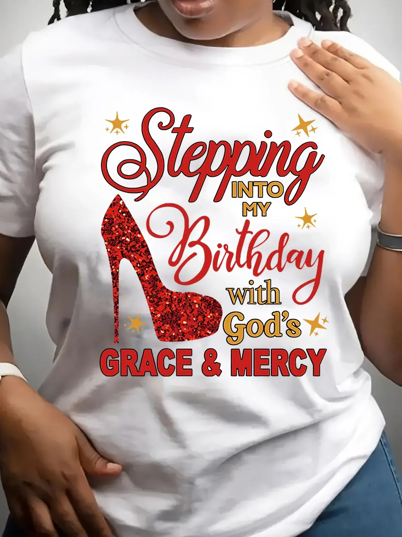 Birthday High-Heel Tee Grace Graphic 100% Cotton Black White S-5XL Women Faith-based Outfit Meaningful-gift Celebration