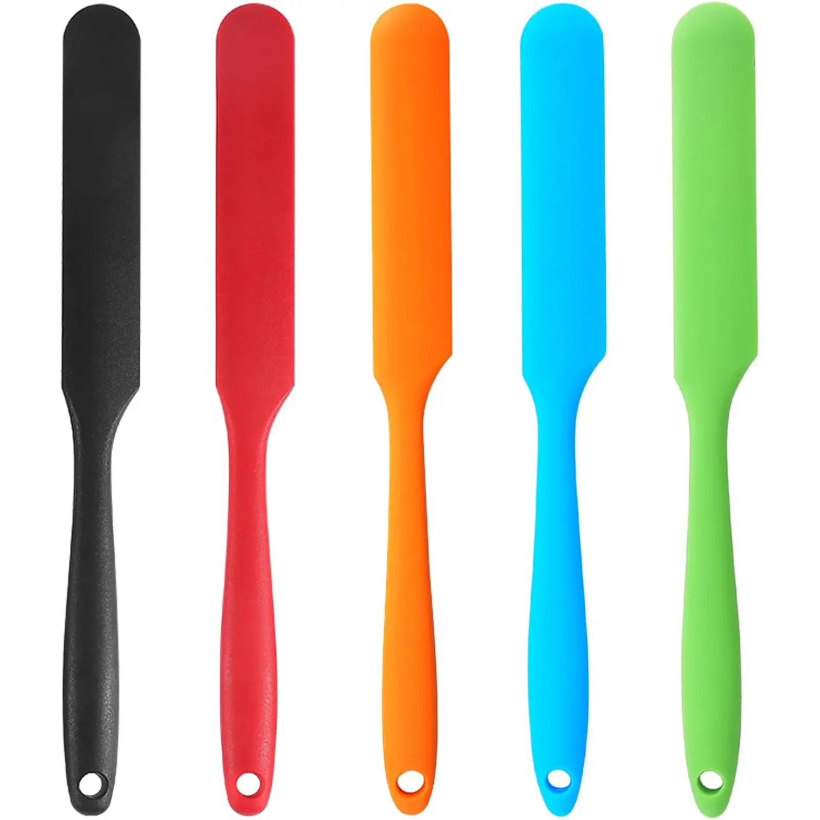 5-Pack Silicone Jar Spatula Set - 9.6 in Long Handle, BPA-Free, Non-Toxic, Durable, Heat-Resistant Mini Baking Spatulas for Food Preparation, Dishwasher Safe Kitchen Bakeware Tools