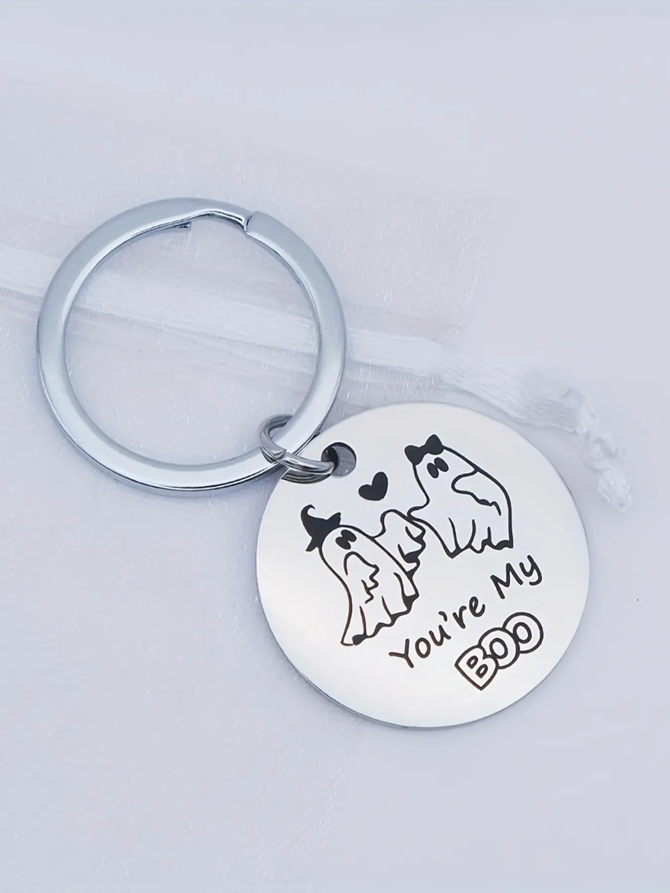 1/20pcs Stainless Steel "You're My BOO" Engraved Keychain - Halloween-Themed Round Pendant with Ring Buckle, Ideal Gift for Friends, Perfect for Halloween Basket Decorations Accessories|Playful Durable Keychain, Cute Keychain, Halloween Decorations