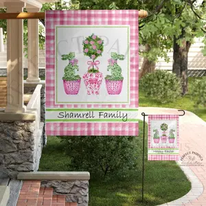 Personalized Garden Flag – Pink Chinoiserie Easter Topiary, Preppy Porch Decor