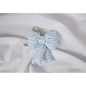 happi & co. mini baby blue gingham puffy ribbon keychain
