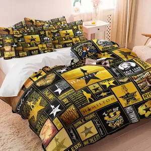 Hamilton musical-themed printed duvet cover set, one duvet cover & one or two coreless pillowcase, a vintage poster design, perfect for art & music lovers, soft & comfortable bedding set, suitable for bedrooms & guest rooms, available in multiple styles.