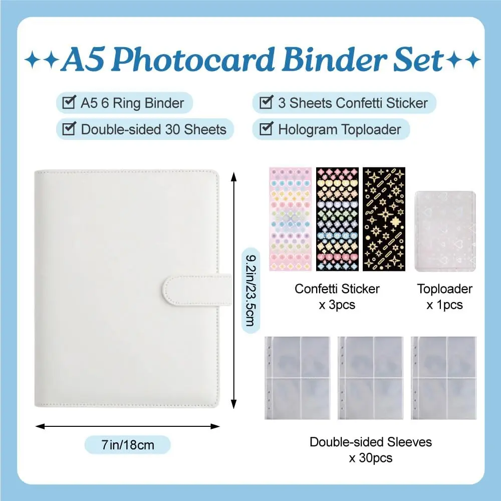 A5 Kpop Photocard Binder with 240 Pockets, Photocard Holder Album with 30 Double Sided Photocard Sleeves Pack, 6 Ring PU Leather Binder Cover, Cute Polaroid Organizer Book (White) - TikTok Shop A5 Kpop Photocard Binder with 240 Pockets, Photocard Holder Album with 30 Double Sided Photocard Sleeves Pack, 6 Ring PU Leather Binder Cover, Cute Polaroid Organizer Book (White) - TikTok Shop