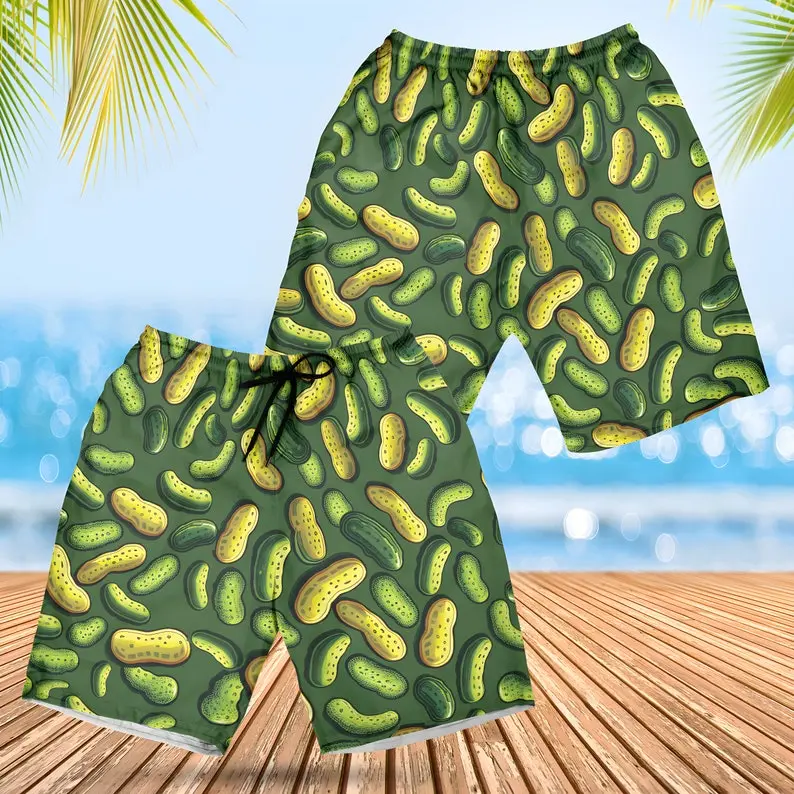 Pickles Hawaiian Shorts, Funny Men's Summer Wear, Tropical Beach Wear Party Shorts, Funny Pickle Men's Wear Teens Pool Party Menswear Bestie