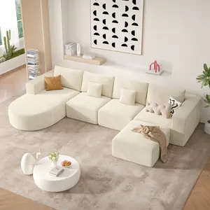 133" Boneless Couches for Living Room,Modular Sectional Sofa with Ottoman,Cloud Couch in a Box,Sponge Compression U Shaped Sofas with Chaise No Assembly Required