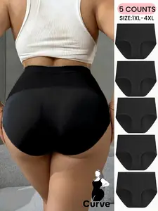 Plus Size Women's Mid-Waist Seamless Breathable Comfort Panties , Full Coverage Butt Coverage & No Roll Edge Briefs, Elastic Waistband, Basic Underwear,All Seasons