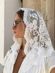 Women's Fashion Pure Color Lace Triangle Scarf, Versatile Decorative Neck Wrap, Small Bowknot Headscarf Band, Stylish Accessory