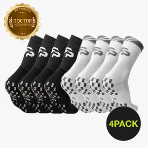 4 Pack - Anti-Slip Tennis Socks - (Black & White Combo)