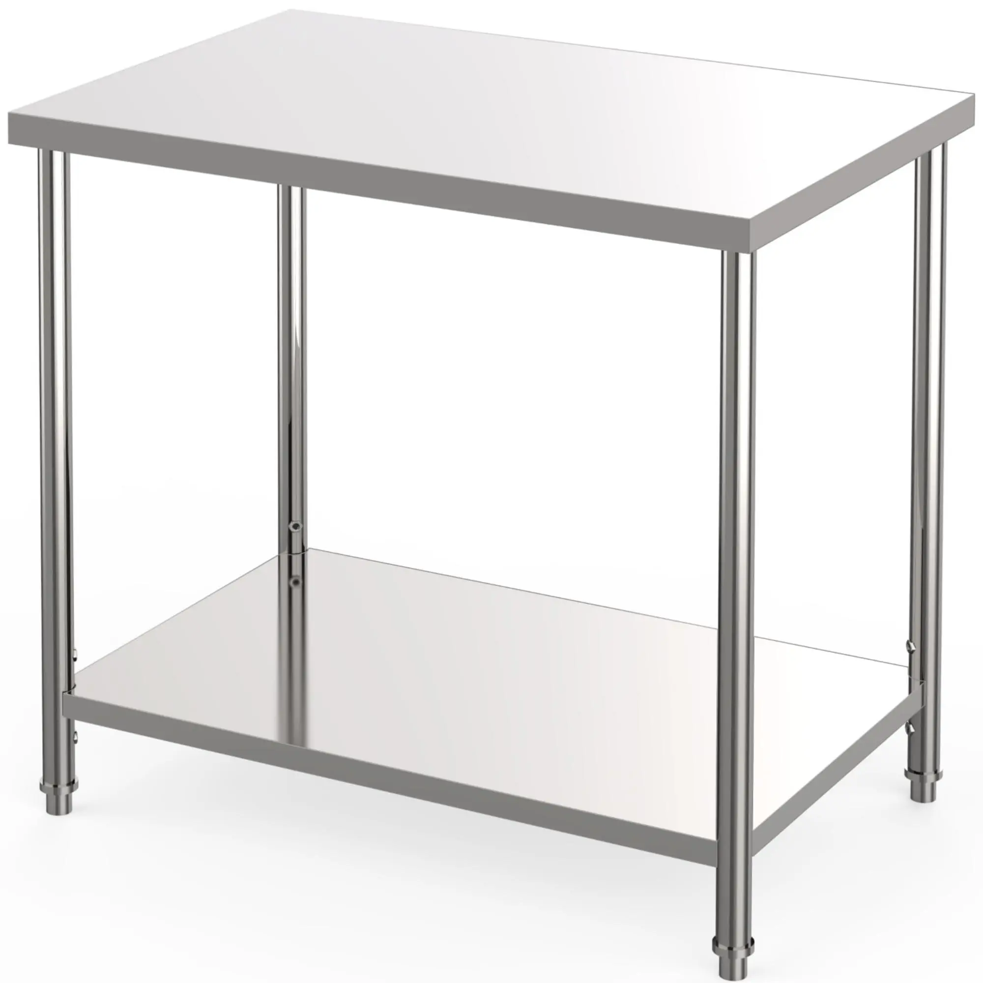 Gaomon Sturdy Rectangle Industrial Stainless Steel Utility Table - 36"x24" Heavy-Duty Smooth Rolling Workbench with Organizer Storage Rack, Adjustable Undershelf, Locking Casters, 2-Tier Metal Design for Garage, Crafting