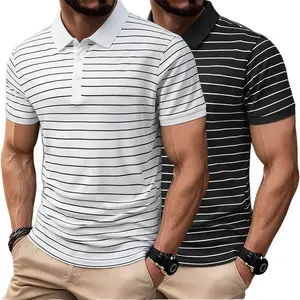 2-Pack Men’s Striped Quick-Dry Polo Shirts, Breathable Casual Golf Polos Suitable for Summer Business/Casual Wear