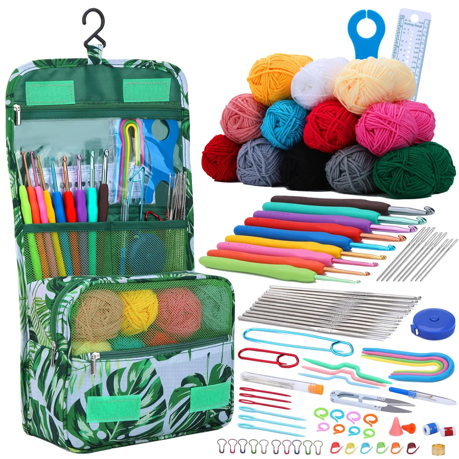 Knitting & Crochet Kit, 1 Set Knitting & Crochet Tool Set with Yarn, DIY Knitting Supplies, Crochet Supplies for Beginners, Handmade Supplies, Handcra