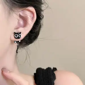 Charming Black Cat Stud Earrings with Dangling Tail - Perfect for Daily Wear & Holiday Gifts