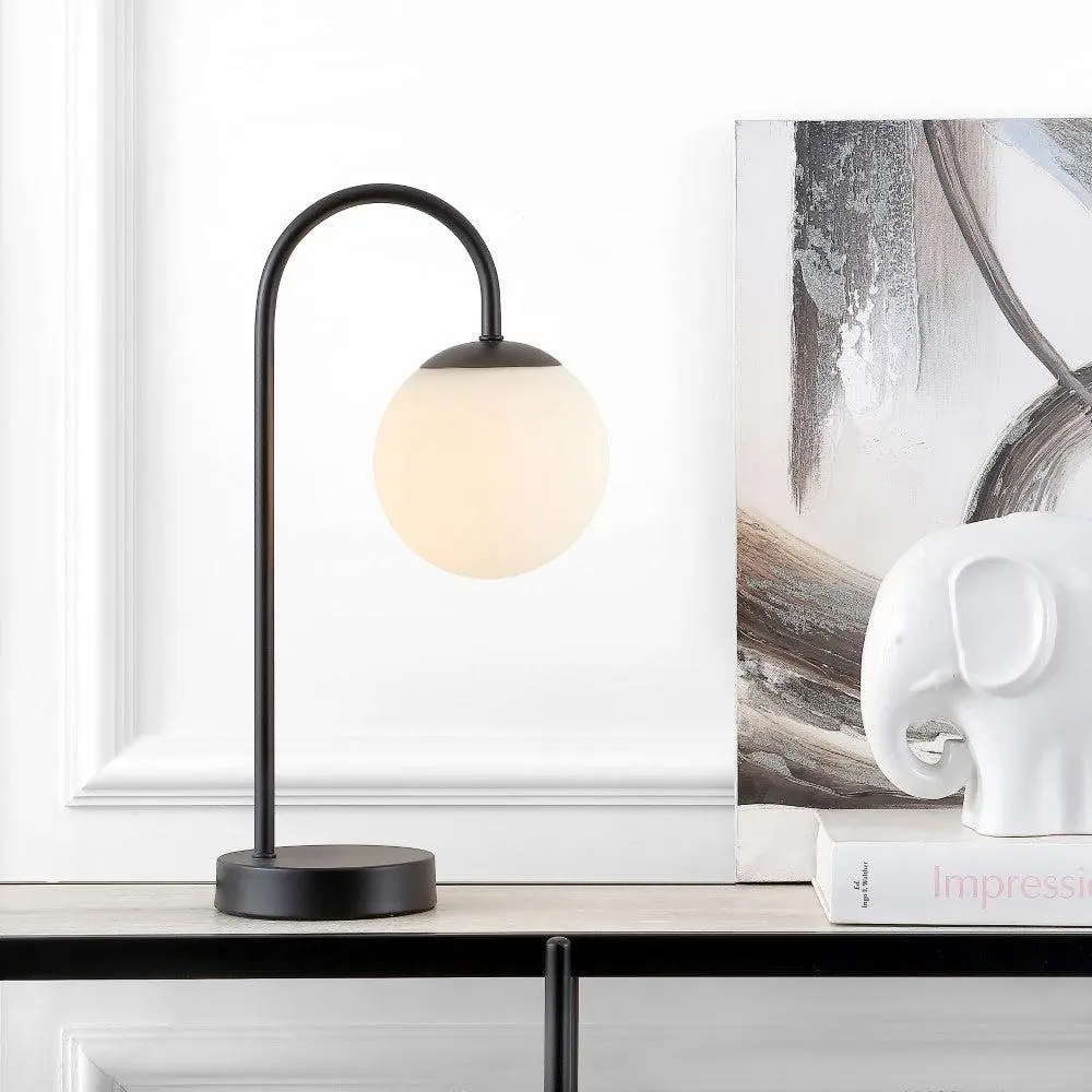 JONATHAN Y Mid-Century Minimalist Iron-Glass Globe LED Table Lamp with Base & Shade - Home Decor Lighting, Ambient LED Lights for Bedroom