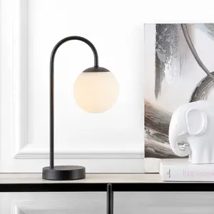 JONATHAN Y Arco Iron/Glass Minimalist Mid-Century Globe LED Table Lamp , for bedroom, living room, foyer, hallways, dining room, dorms