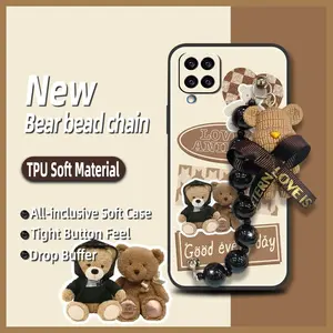 silicone Cartoon Phone Case For Samsung Galaxy M12/F12/SM-M127F/F127G/M12FG/A12 4G Black pearl pendant Skin-friendly feel Bear bracelet Simplicity Dirt-resistant soft case cute