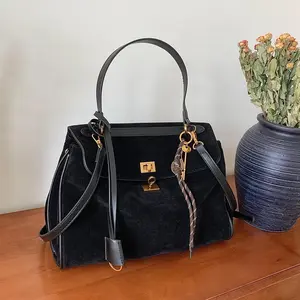 Vintage Premium Matte Single-Shoulder Crossbody Handbag Chocolate Velvet Latte Large Capacity Commuter Versatile Stylish Practical Urban Style Bag with Main Compartment Inside Patch Pocket & Zippered Concealed Pocket work bags for women