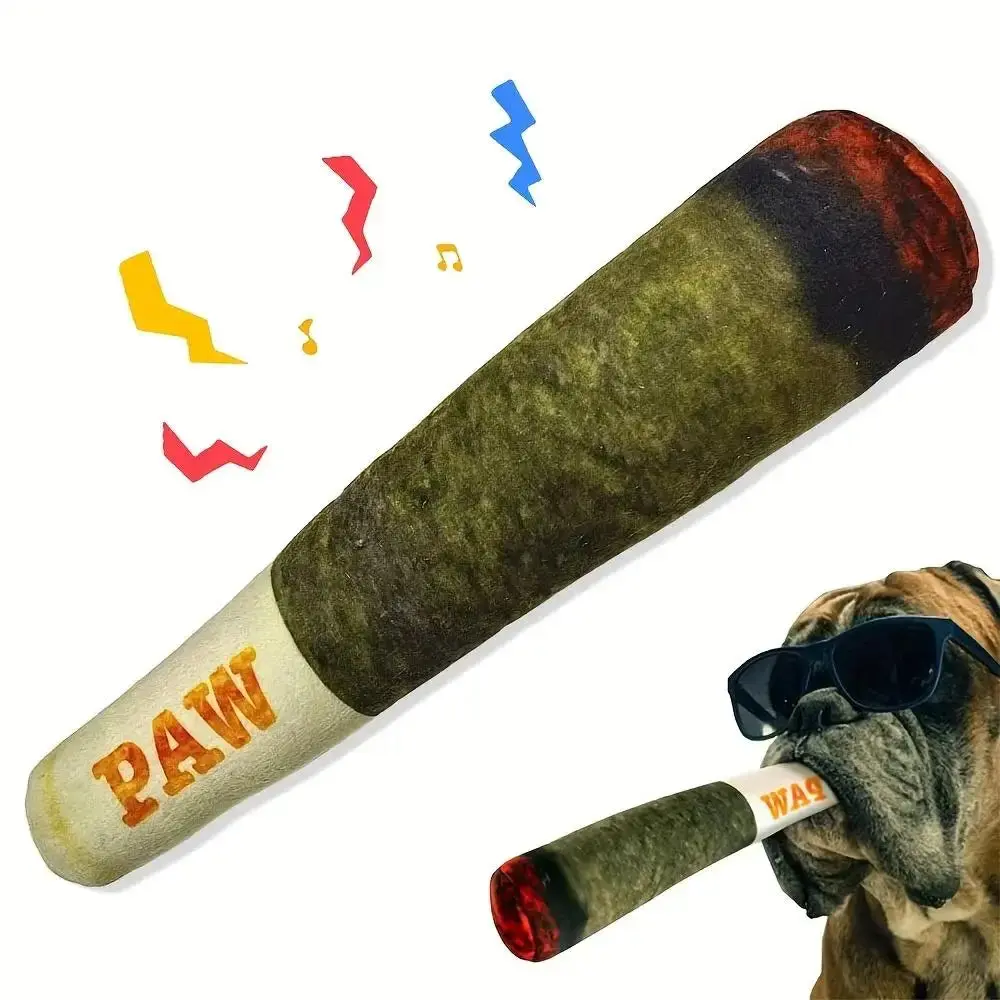 Interactive Dog Sound Toy Green Simulation Cigar Plush Pet Toy for