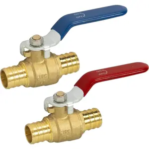 2 Pieces 3/4 Inch Pex Brass Full Port Shut Off Ball Valve Hot and Cold, Quarter Turn HOT (RED) COLD (BLUE) of Brass Water Stop Shut Off, 1 Piece Each