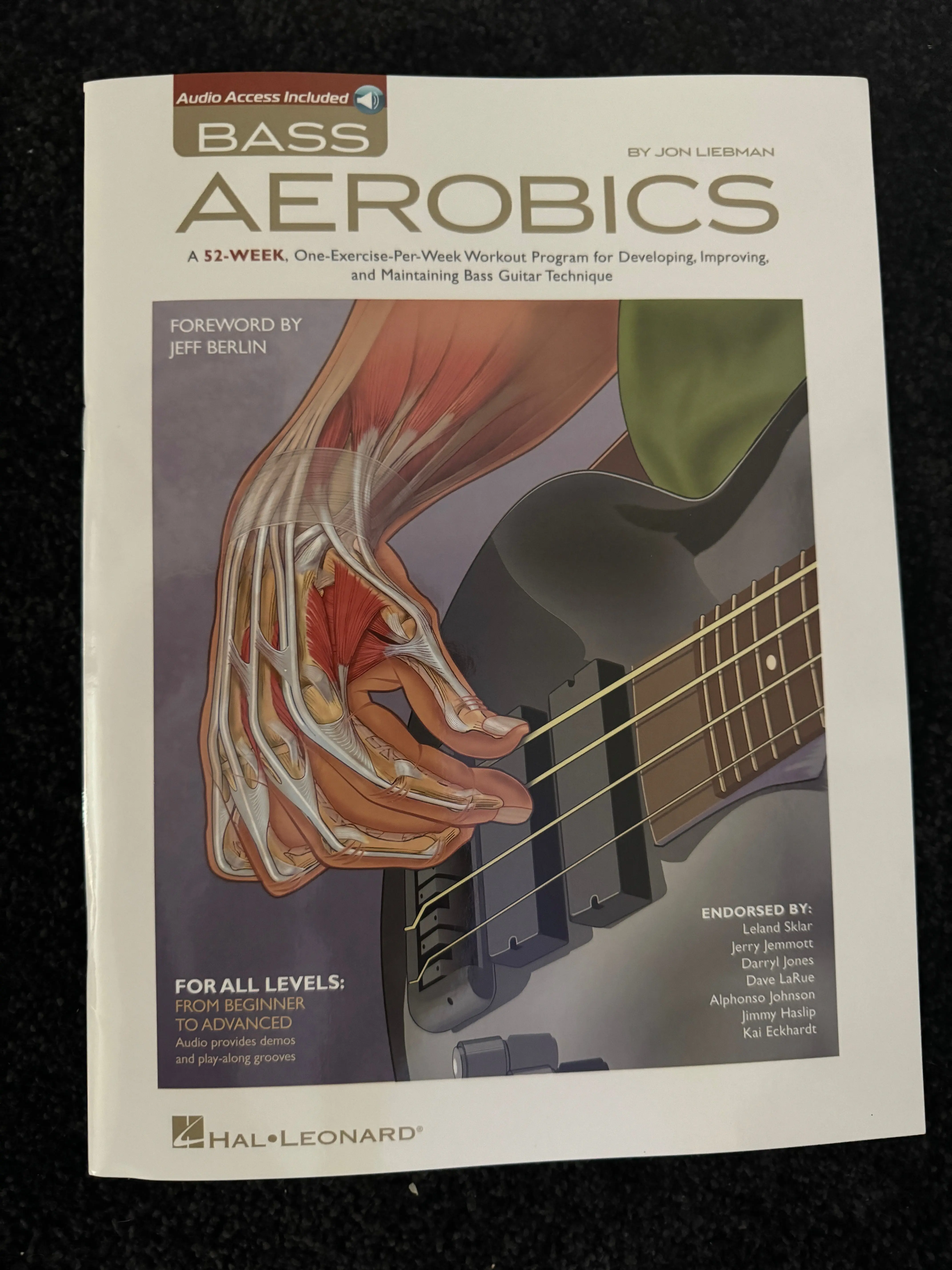 Jon Liebman Bass Aerobics Bass Guitar Workout Program - 52-Week, 8-Hour Beginner to Advanced Training, Audio Access Included, Advanced Patterns, Slapping & Popping, Scales, Arpeggios, Coordination Boost, Improving