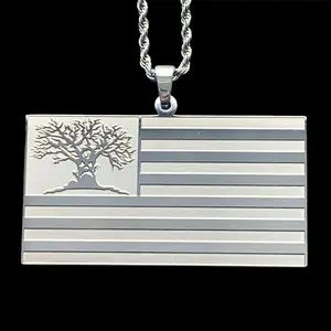 Haunted Mound Harold Flag Necklace Stainless Steel Pendant Mirror Polished American Flag Design with Free Gift Chain