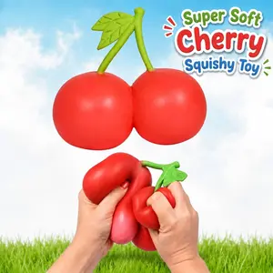 Cherry Squishy Toy, Soft TPR Slow Rising Squeeze Fidget Toy for Kids Teens and Adults, Red Cherry Shape Sensory Play Toy, Unscented Desk Toy for Stress Relief, Classroom Prize, Teacher Reward, Party Favor, Single Pack Gift