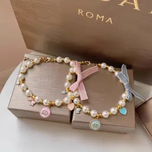 Accesorios para mascotas Collar de perlas para perros y gatos Collar para cachorros Joyas de cristal