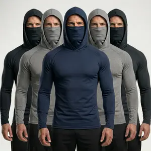 【6-Pack】Men's Outdoor Work Sun-Blocking Hoodie, 360° Protection Built-in Face Mask & Neck Cover, Lightweight Breathable Long Sleeve Shirts