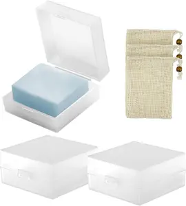 3 count Travel Soap Case for DR. Squatch Soap, Travel Soap Container Holder Dish with Draining Pad, Portable Bar Soap Travel Case with Soap Saver Bag for Bathroom Gym Camping Outdoor (Matte Clear)