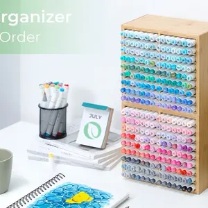 Ohuhu Bamboo Marker Organizer Wooden Desktop Storage for Markers and Pens