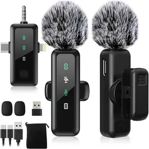 Lavalier Microphone, Noise Cancelling Lapel Recording Entry-Level 2 Pack Mics, 3IN1 Port for  Devices