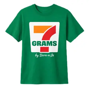 Bern-n-Is 7grams Tshirt - Green Cotton Tee with Bold Logo Design Crewneck