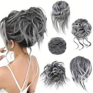 5-Pack Elegant Wavy Curly Chignon Ponytail Hair Extensions, Thick Updo Hairpieces for Women Girls, Messy Bun Hair Piece Scrunchies Synthetic