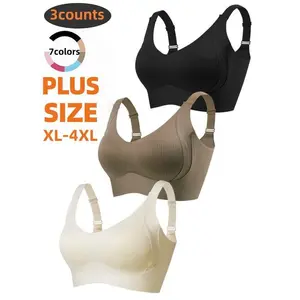 3-Pack Plus Size Comfortable Seamless Bras, Sizes 1XL-4XL, Designed for Women, Wire-Free Push-Up Style, Suitable for Daily Wear, Maximum Comfort, Minimalist Underwear