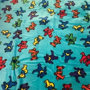 Grateful Dead Official Dancing Bears Fleece Blanket 50" x 60" Turquoise Plush Throw with Colorful Bears Design