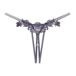 Sexy Rhinestone Lace Thong – Floral Sheer Cutout Panties, Elegant Strappy Lingerie for Women Fashion Womenswear