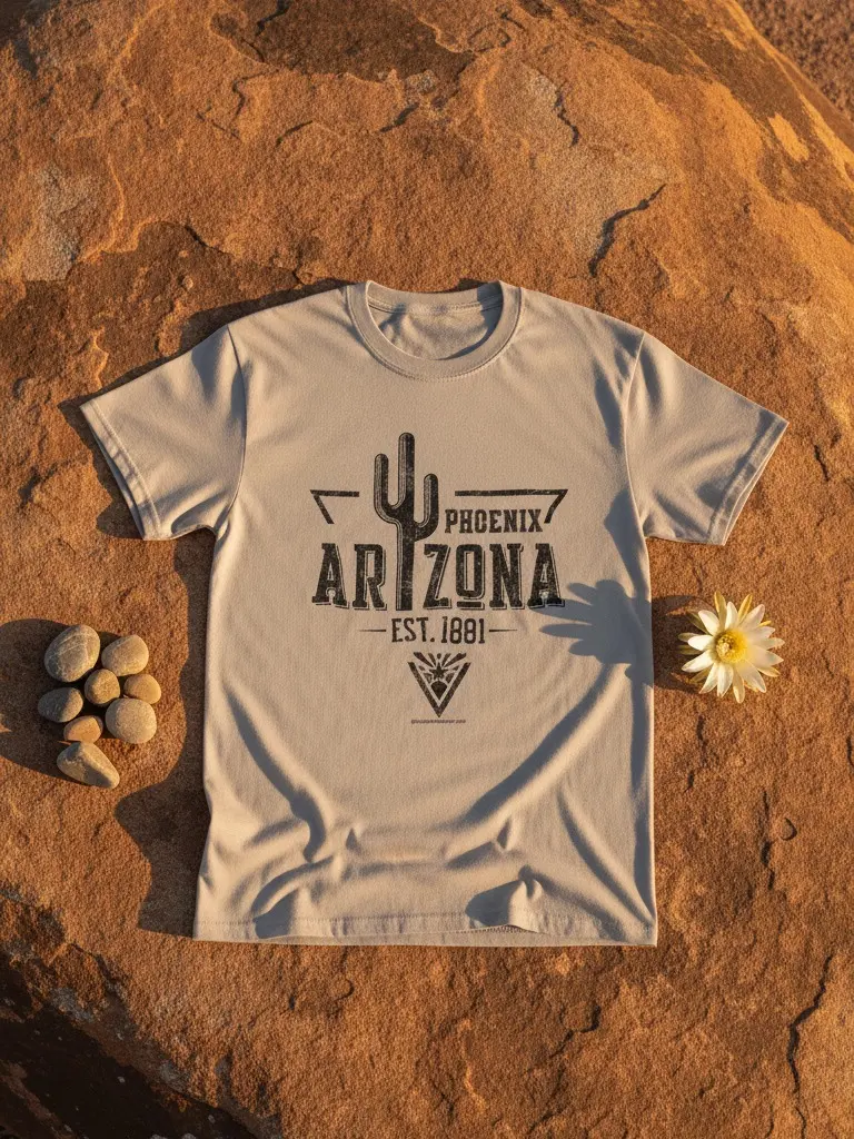 Men's Unisex Streetwear Casual Round Neck Short-Sleeve Graphic T-Shirt, Top, Clothes - AZ-SP-024 Phoenix Arizona Cactus Triangle Est. 1881