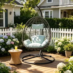 Egg Chair with Stand Indoor Outdoor Swing Chair Patio Wicker Hanging Egg Chair Hanging Basket Chair with Stand for Bedroom Living Room Balcony