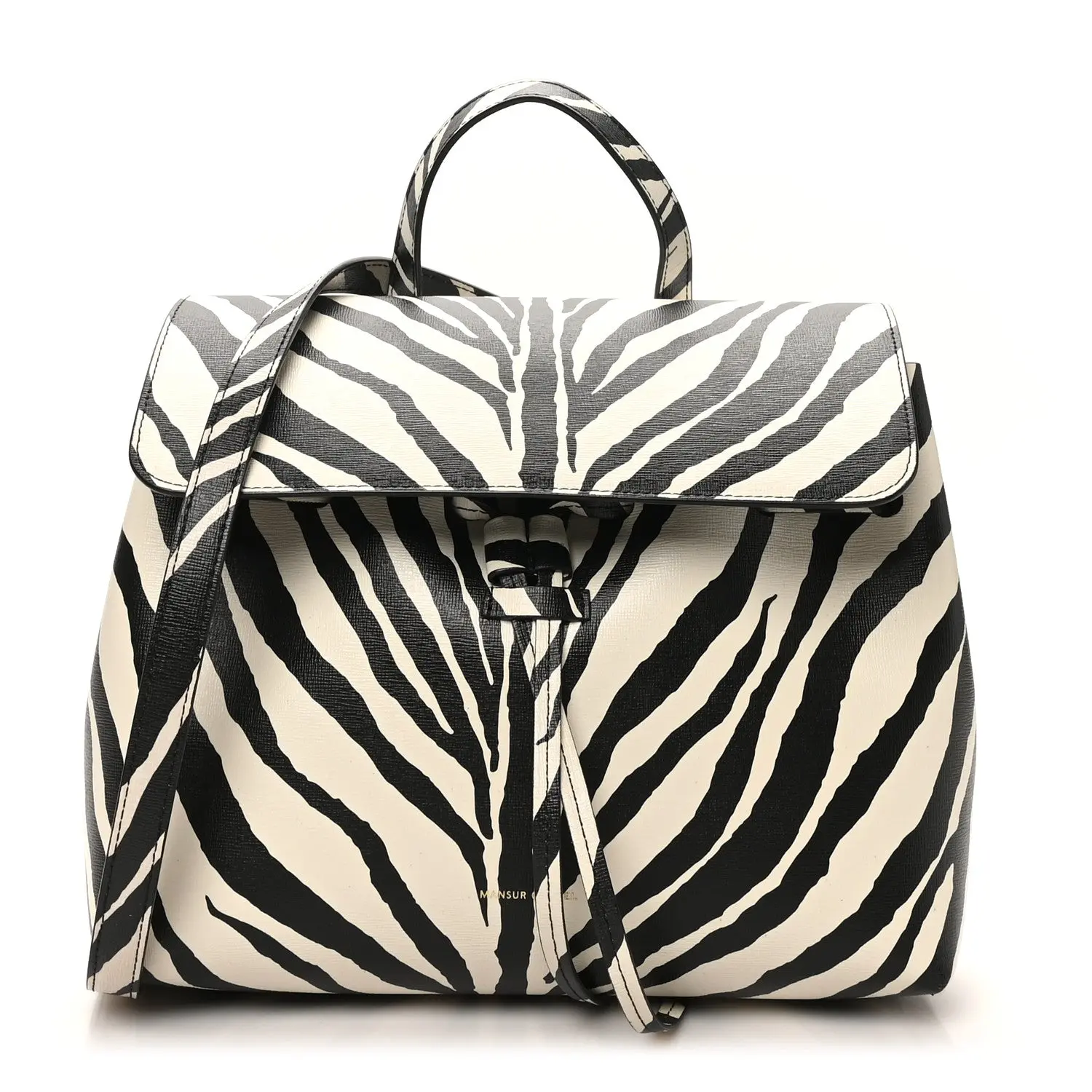 Pre-owned Mansur Gavriel Saffiano Leather Shoulder Bags Saffiano Zebra Print Mini Lady Bag Black White