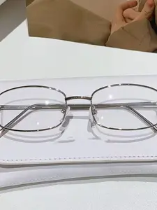 Vintage Rectangular Frame Decorative Glasses, High Aesthetic Plain Light Mirror, Unisex Narrow Frame, Classic Rectangle Frame, Business Style, All Seasons, Fashion Glasses