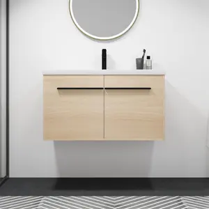 36" Bathroom Vanity with Sink, 36 Inch Floating Bathroom Vanity, Single Sink Bathroom Vanity Combo, Modern Bathroom Vanity, open wood shelf storage