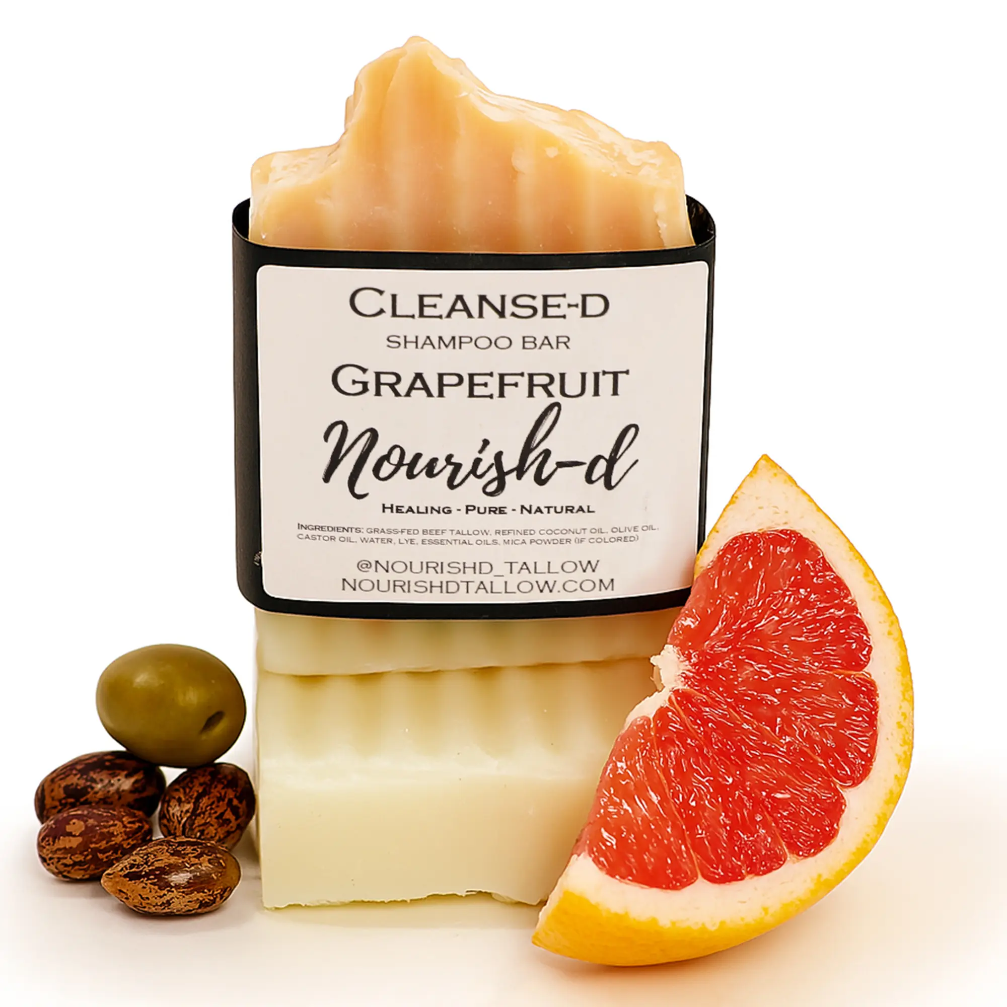 Nourish-D Tallow Grapefruit Shampoo Bar 100% Natural for Hair & Scalp Promotes Healthy Hair Growth Shine with Essential Fatty Acids Vitamins A D E K