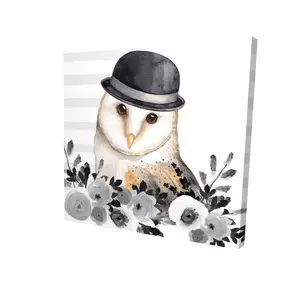 212 MAIN Whimsical High-Def Owl Detective Artwork Photo - 36x36 in. Lightweight White Artistic Wall Print, Adventure-Themed Home Decor Poster for Nursery Wall Accent