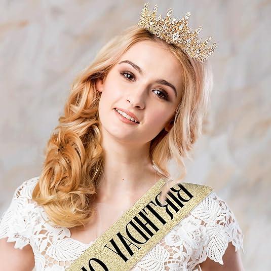 Gold Crown for Women Crystal Princess Tiaras Rhinestone Queen Headband Wedding Bridal Hair Accessories Birthday Prom Pageant Party Coming of Age Ceremony Photo Props