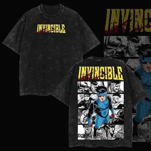 Superstyle Limited Edition Emperor Mark Grayson Invincible War Comic Double Printed Oversize Lightweight Acid Washed Tee TV Series Graphic Tee T-Shirt wind breaker KBV
